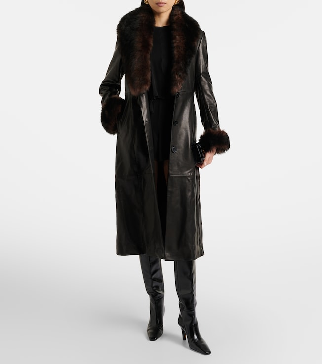 NOUR HAMMOUR Baez shearling-trimmed leather coat