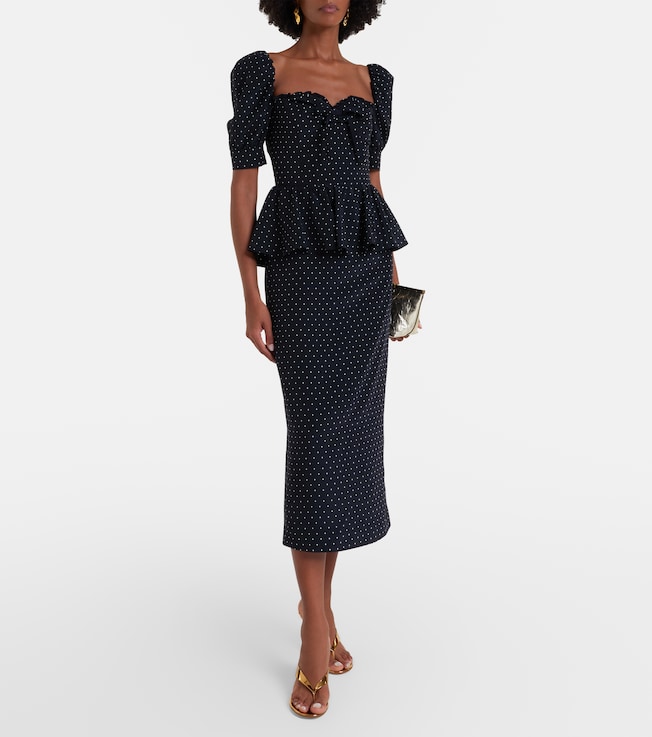 Alessandra Rich Polka-dot peplum silk midi dress
