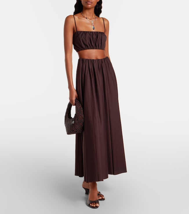 Staud Milano pleated cotton-blend maxi skirt