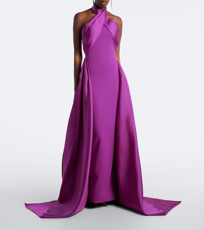 Solace London Rumi halterneck satin-trimmed crêpe gown