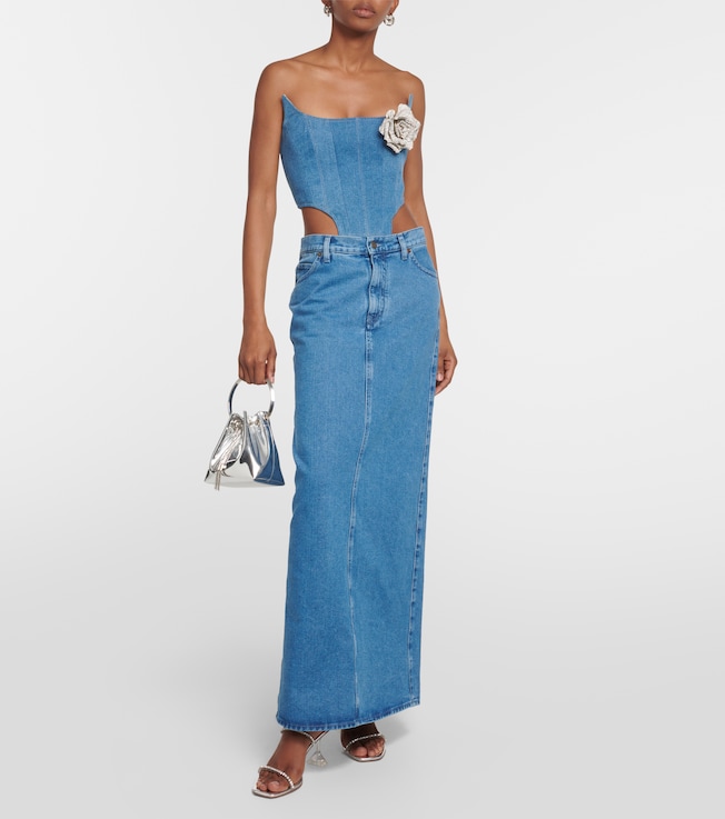 GIUSEPPE DI MORABITO Floral-appliqué denim bustier