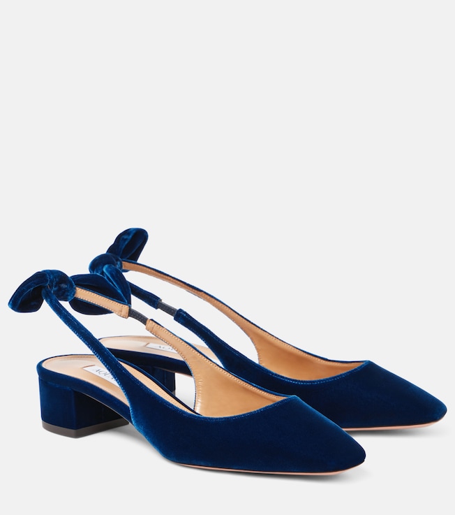 AQUAZZURA Very Bow Tie 35 velvet slingback pumps