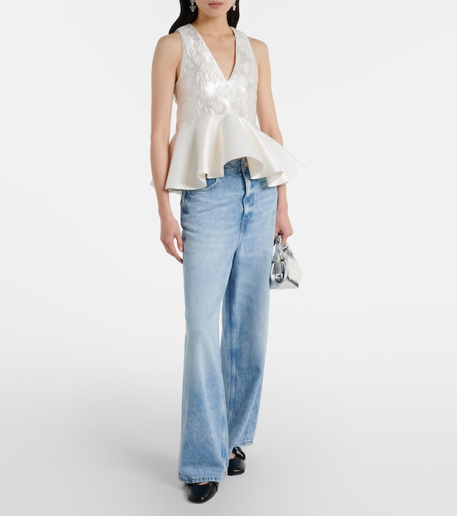 GANNI Peplum satin cloqué top