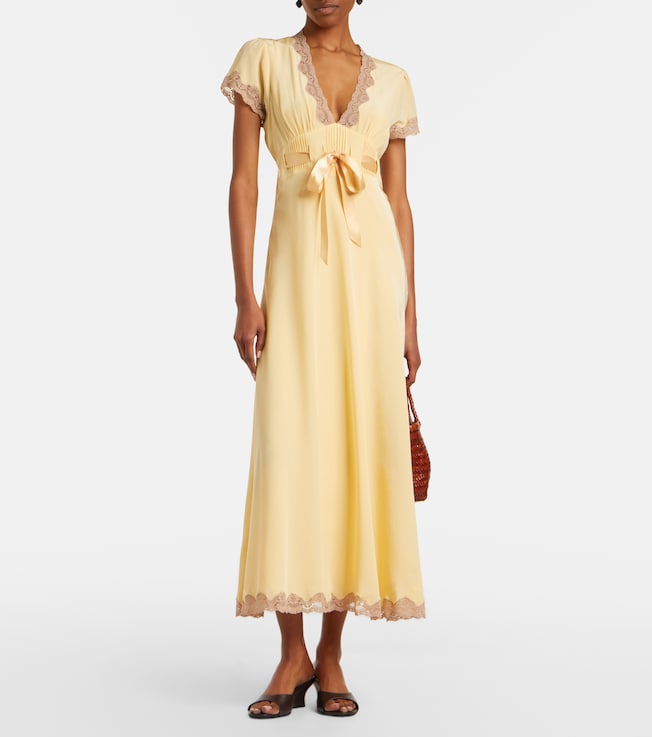 RIXO Marlice lace-trimmed silk maxi dress