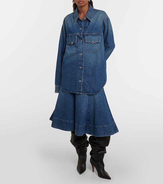 KHAITE Lennox denim midi skirt
