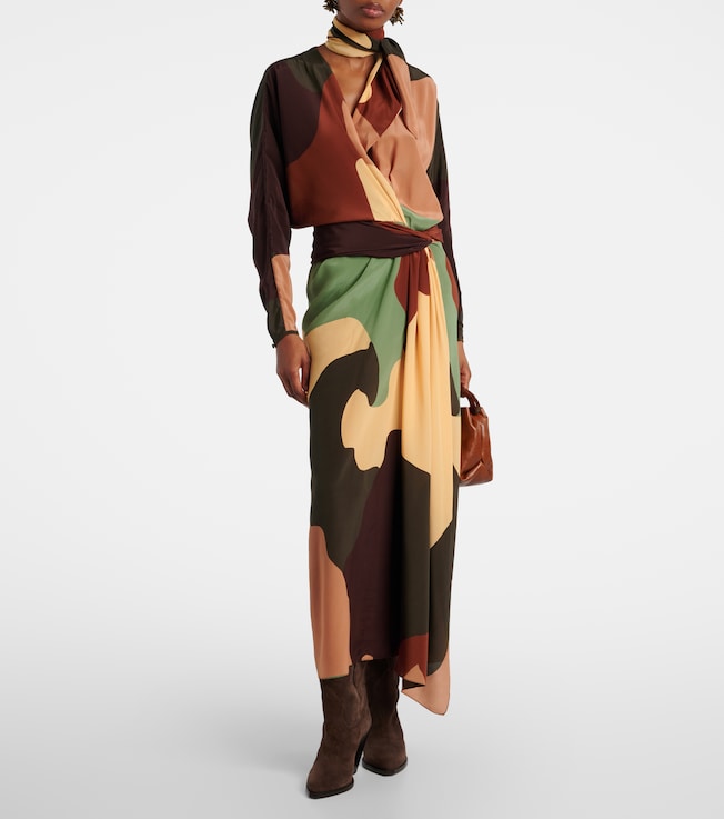 Johanna Ortiz Printed scarf-detail silk maxi dress