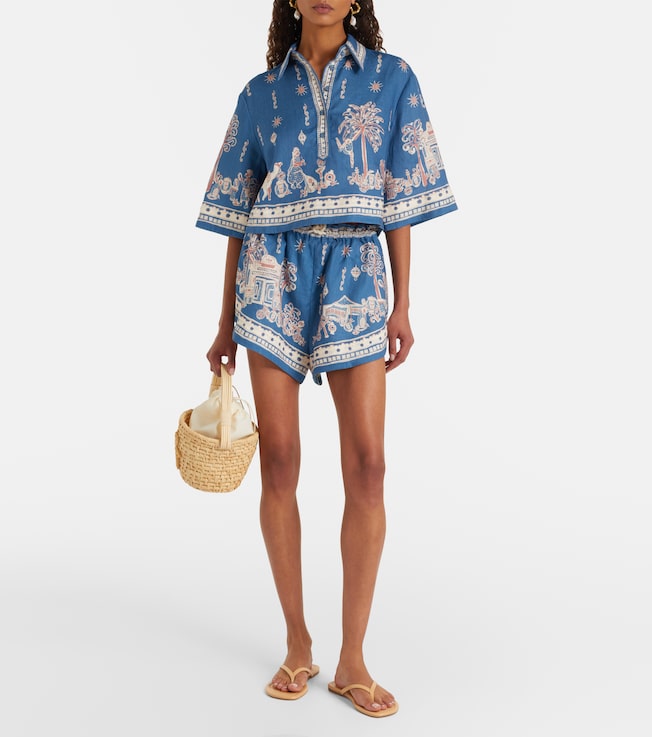 Alémais Acacia printed cropped linen shirt