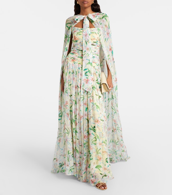 LA FUORI Draped floral caped gown