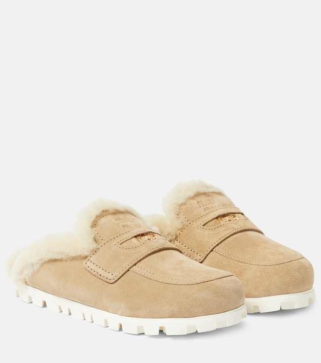 Miu Miu Shearling-lined suede slippers