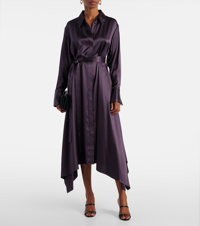 JOSEPH Cyprien belted silk satin shirt dress