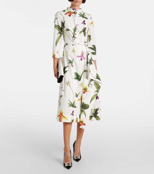 Oscar de la Renta Floral pleated cotton-blend poplin midi dress