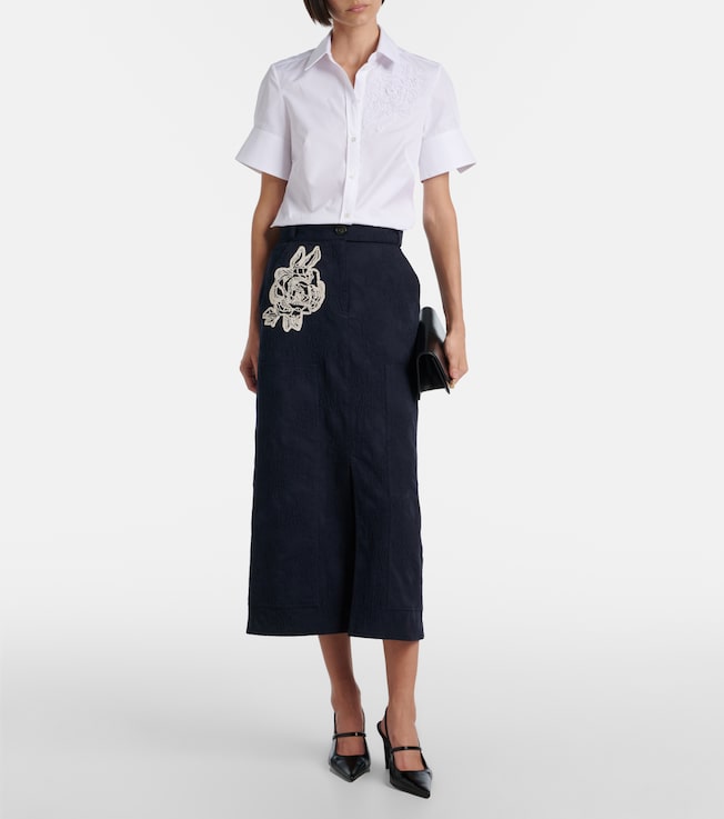 Erdem Floral cotton-blend jacquard midi skirt