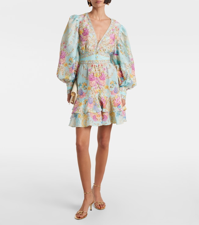Camilla Embellished floral linen and silk minidress