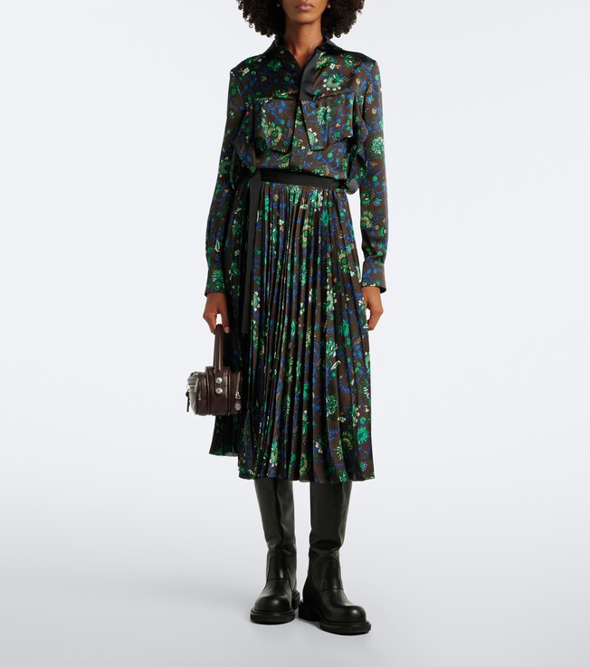 Sacai Floral plissé midi skirt