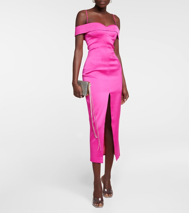 Rasario Off-shoulder satin midi dress