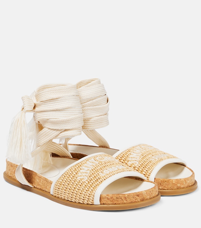 JIMMY CHOO Gal Flat logo raffia sandals