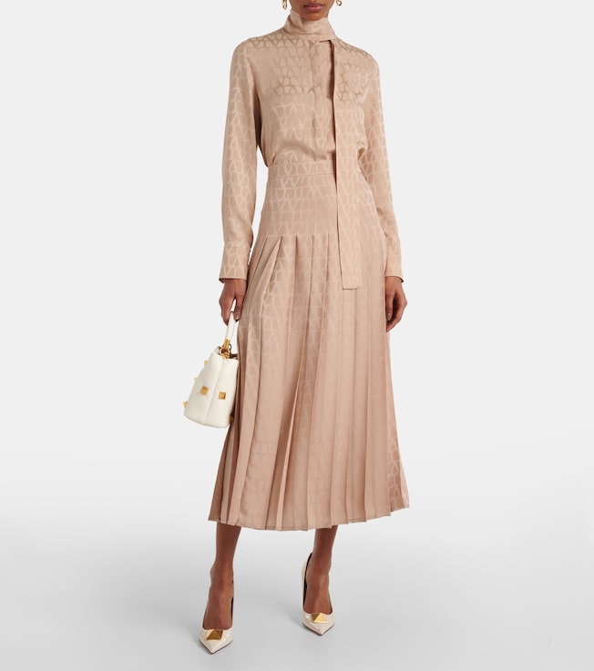 Valentino Toile Iconographe pleated silk midi skirt