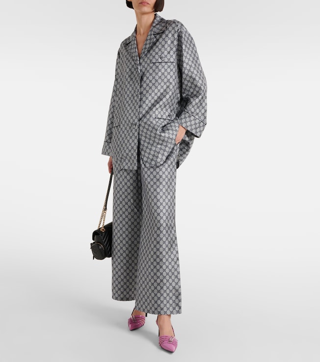 Gucci GG silk twill wide-leg pants