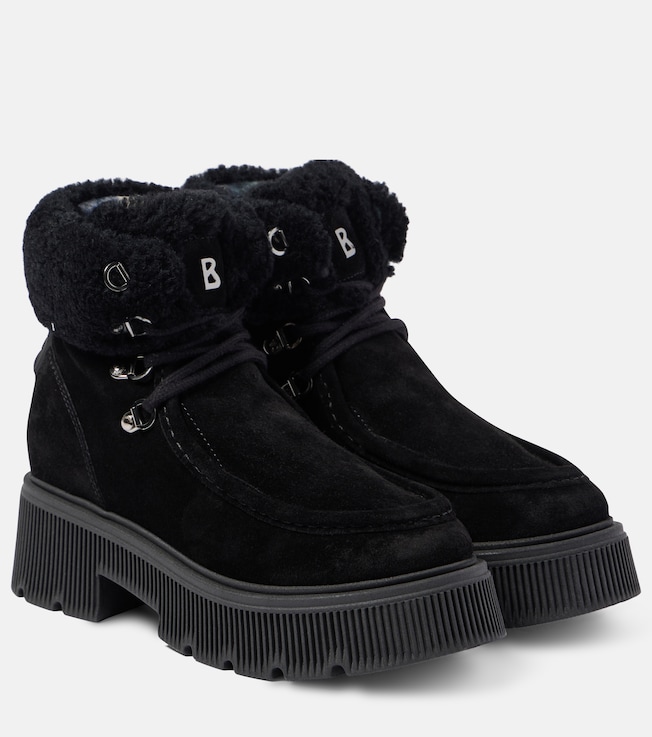 BOGNER Shearling-trimmed leather ankle boots