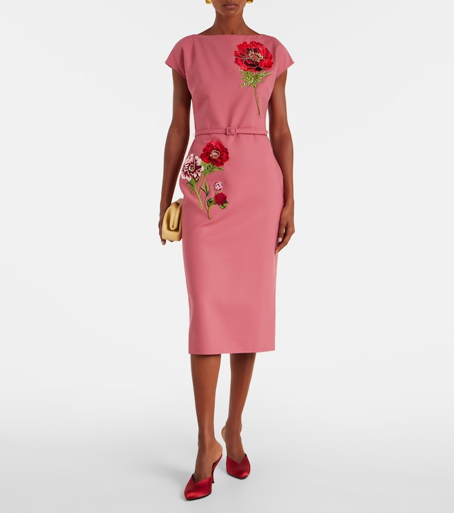 Oscar de la Renta Floral-appliqué midi dress