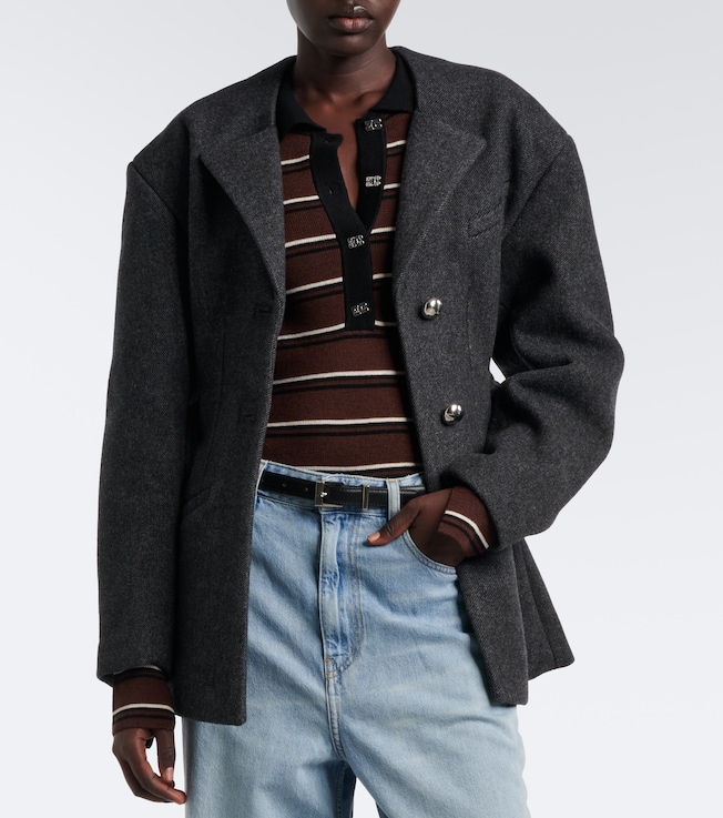 GANNI Belted wool and cashmere-blend blazer