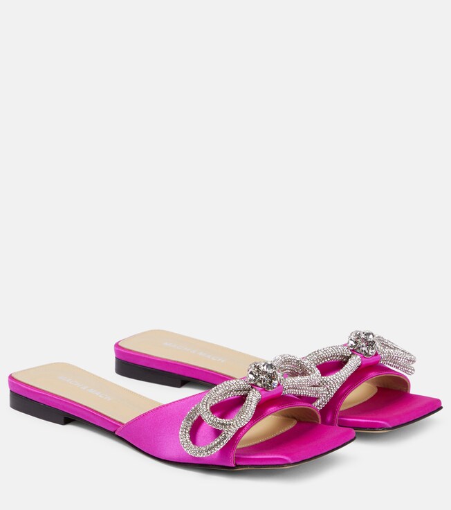 MACH & MACH Double Bow embellished satin mules