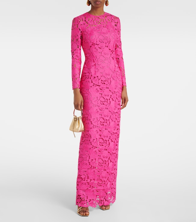 Oscar de la Renta Floral asymmetric guipure gown
