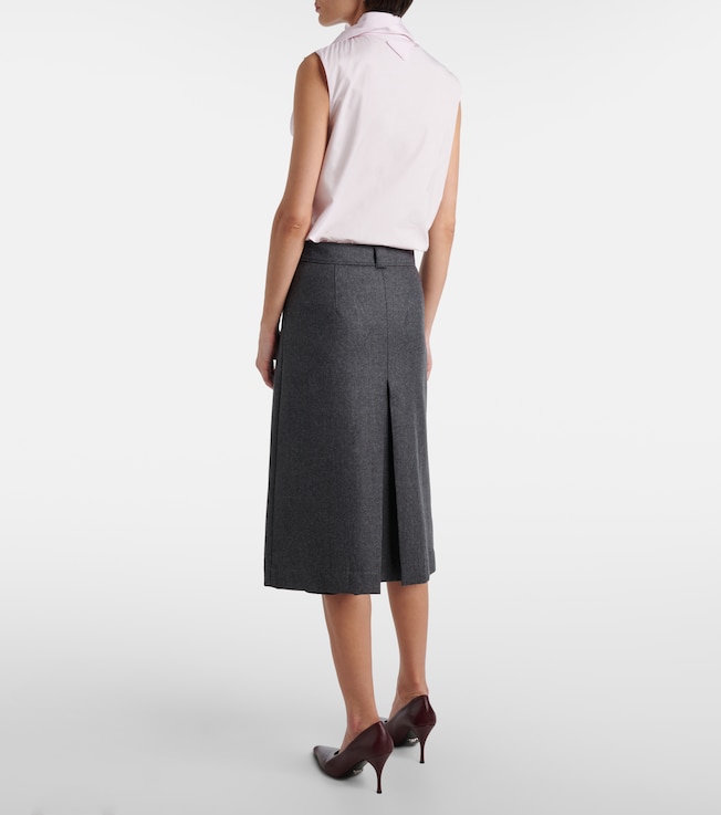  Prada Pleated virgin wool flannel midi skirt