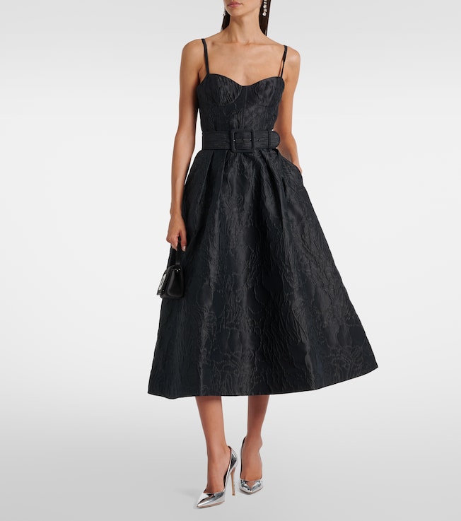 Rebecca Vallance Petra belted jacquard bustier dress
