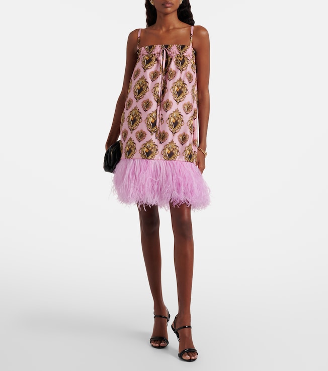 Dolce&Gabbana Dolce & Gabbana Feather-trimmed printed silk minidress