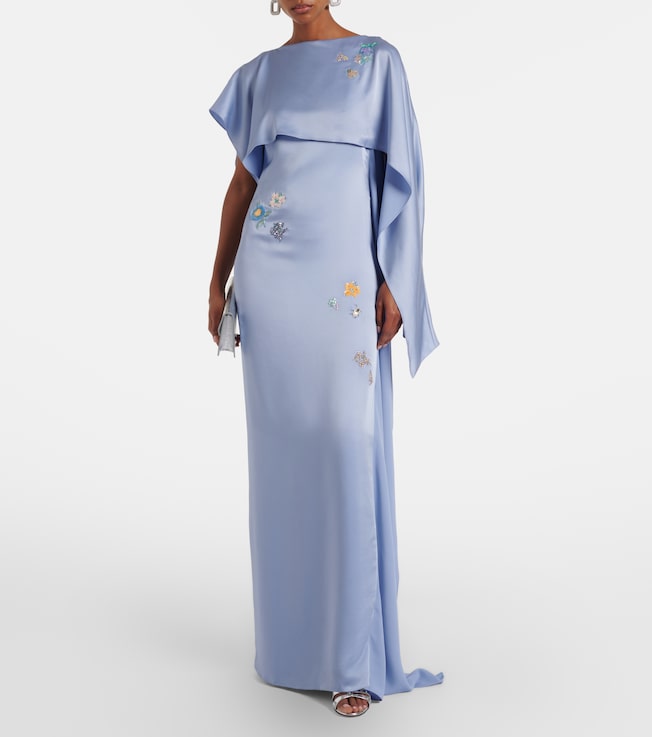 Erdem Embellished caped satin cady gown