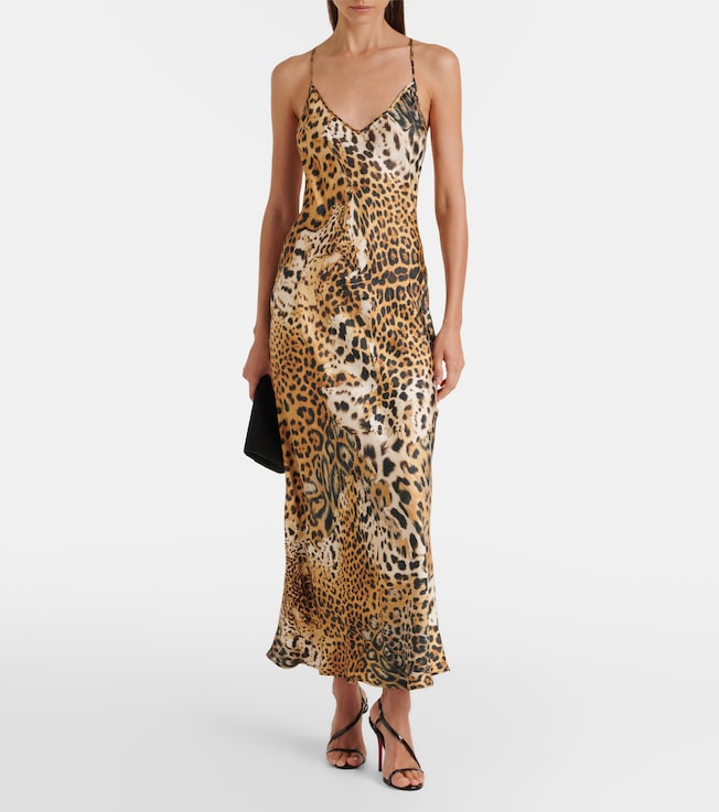 ROBERTO CAVALLI Printed silk satin slip dress