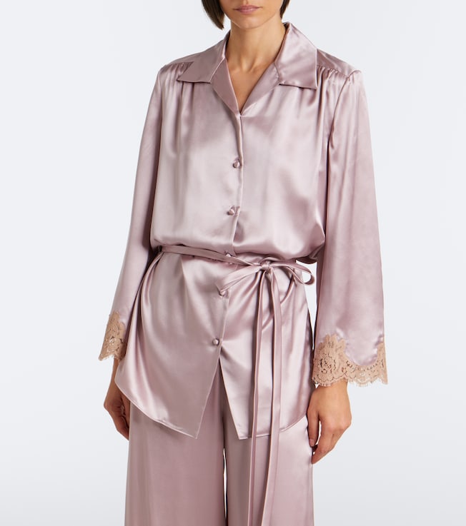 Valentino Lace-trimmed silk satin shirt