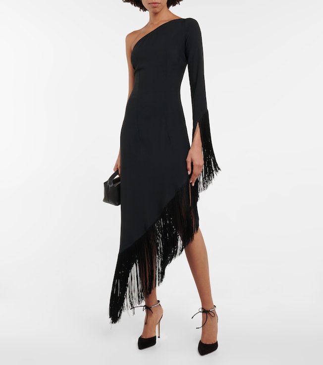 Taller Marmo Aventador fringed one-shoulder midi dress