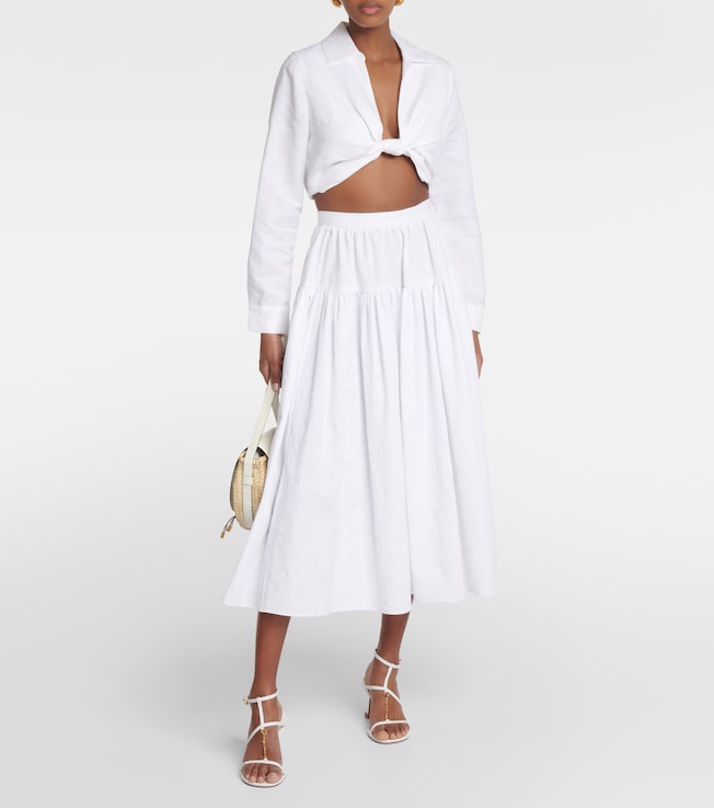 Adriana Degreas Knot-detail linen blend crop top