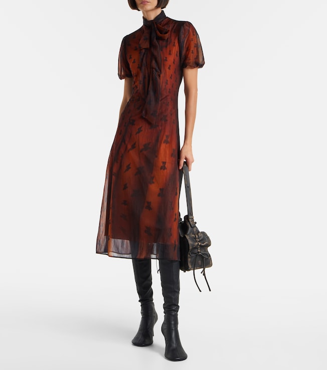 Acne Studios Bow-detail printed sheer midi dress