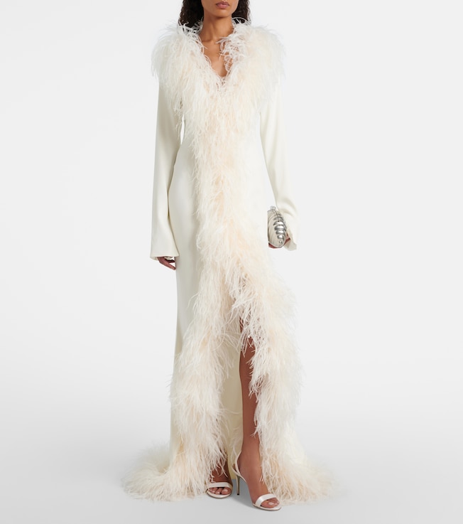 Taller Marmo Bridal Hollywood feather-trimmed gown