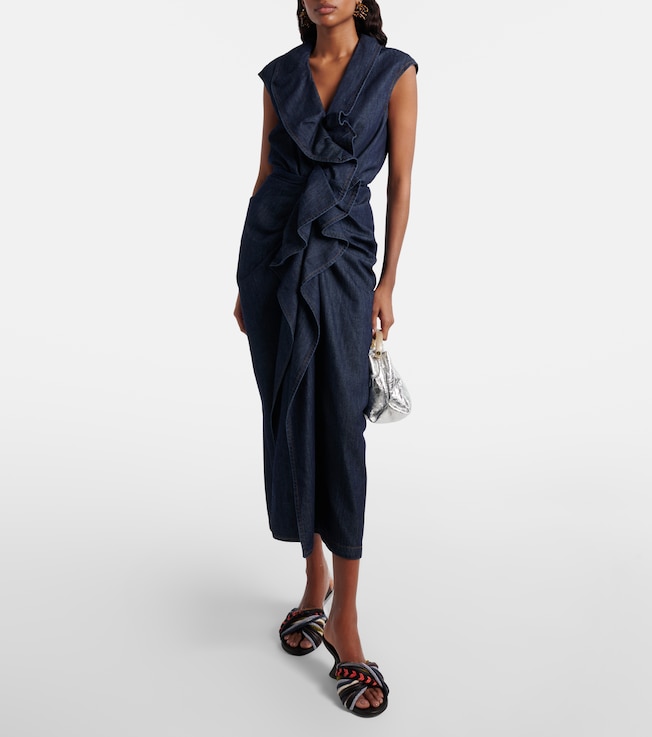 Dries Van Noten Ruffled denim midi dress