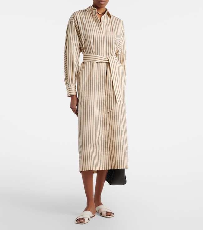 Max Mara Lord striped belted cotton and silk shirt dress