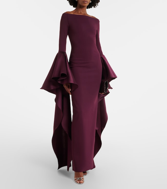 Solace London Astria off-shoulder satin-trimmed gown