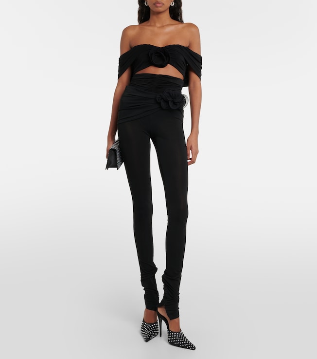 Magda Butrym Floral off-shoulder ruched crop top