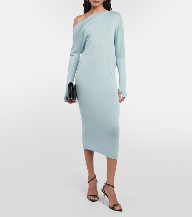 Tom Ford Off-shoulder cashmere-blend midi dress