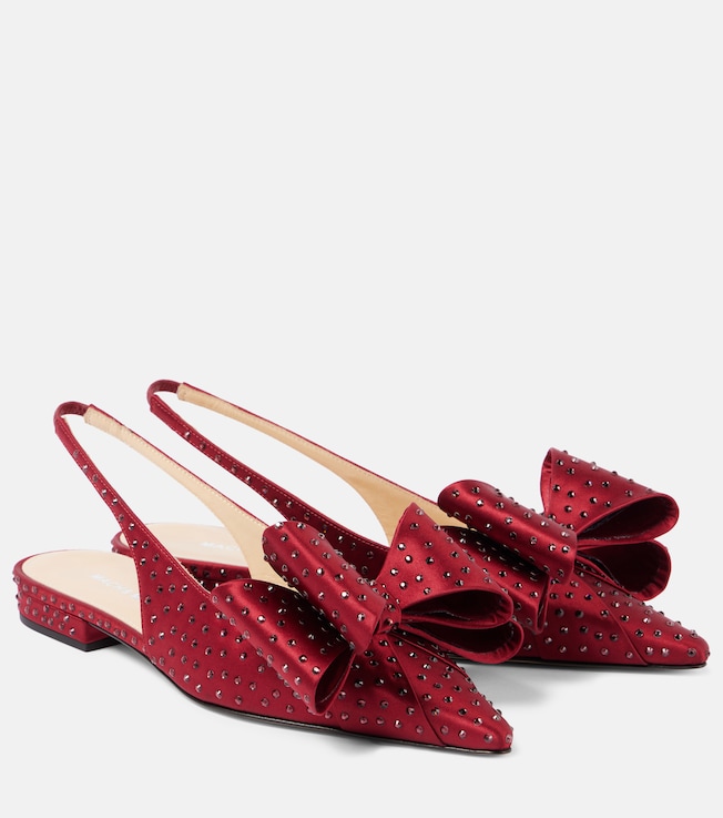 MACH & MACH Le Cadeau embellished satin slingback flats