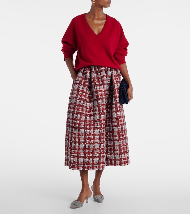 Oscar de la Renta Plaid faille midi skirt