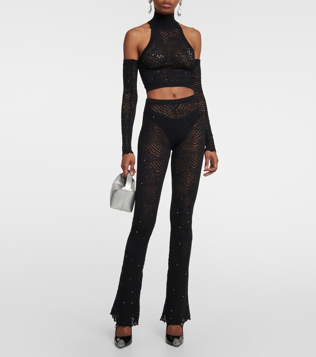 Alessandra Rich Embellished high-rise flared lace pants