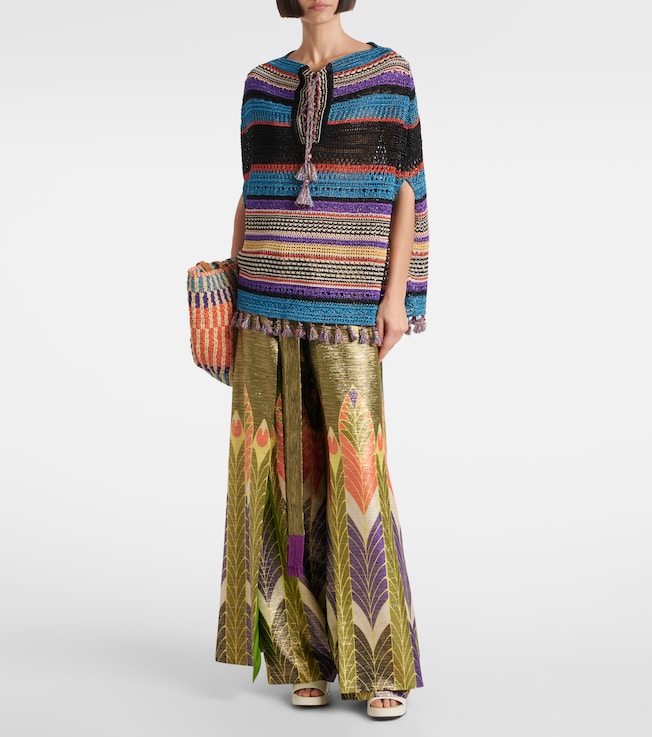 Valentino Crochet striped lamé poncho