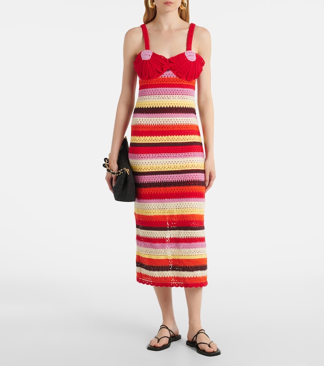 FARM Rio Striped crochet midi dress