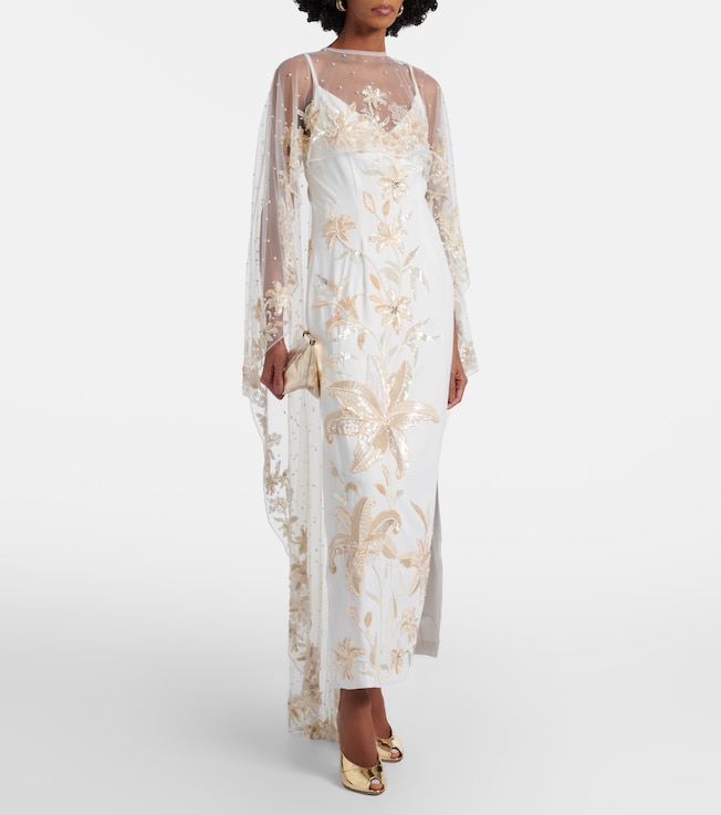 LA FUORI Ivory Garden embellished caped gown
