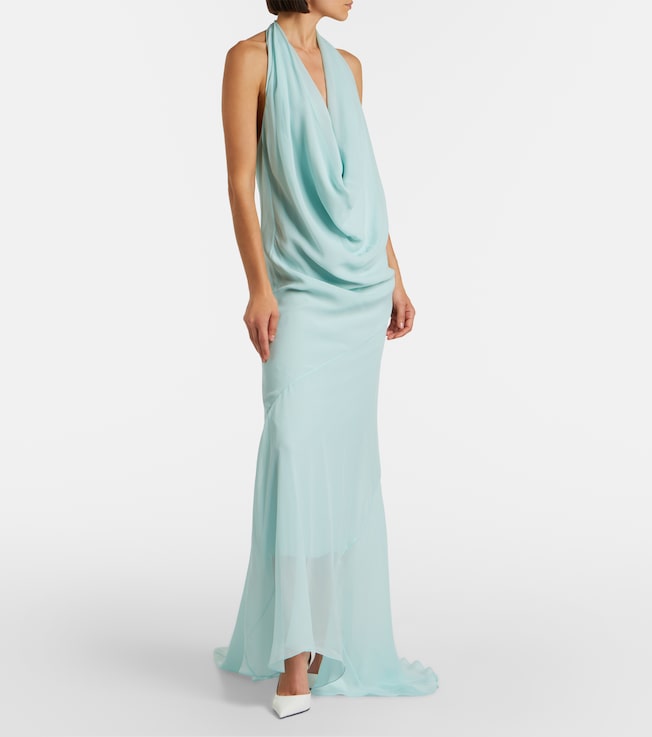 Mugler Draped sheer silk crêpe georgette gown