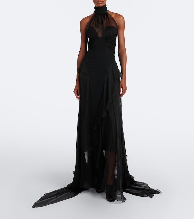 McQueen Halterneck silk georgette bustier gown